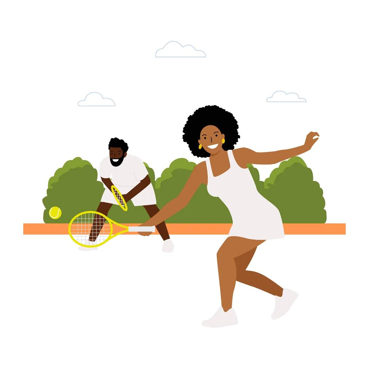 Illustration of Black tennis players mid-match in athletic gear, from the sports pack.